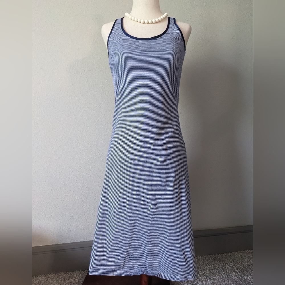 XS Lord and & Taylor navy white stripe tank dress midi beach resort nautical top